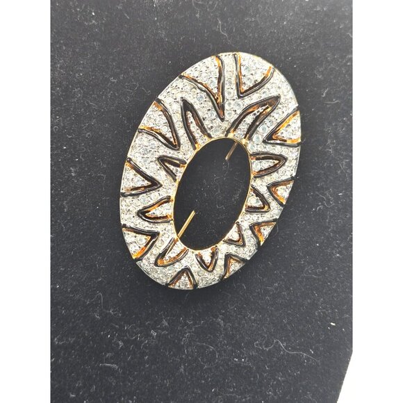 Swarovski Swan Signed Gold Plated Crystal Black Gold Brooch in original box - Picture 5 of 6